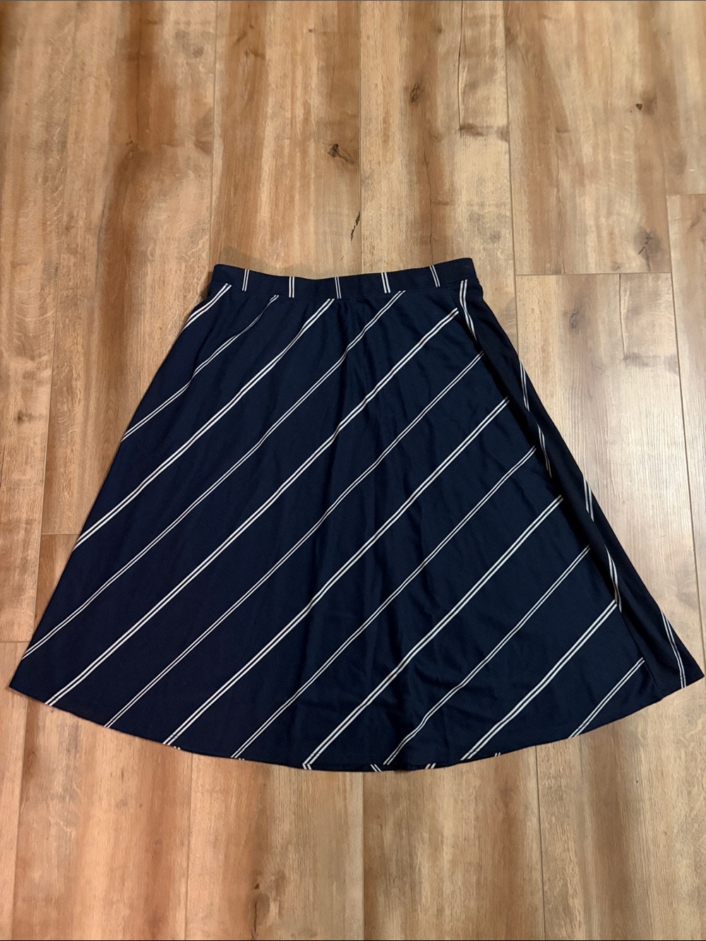 Laura Scott Navy & White Diagonal Stripe Skater Skirt